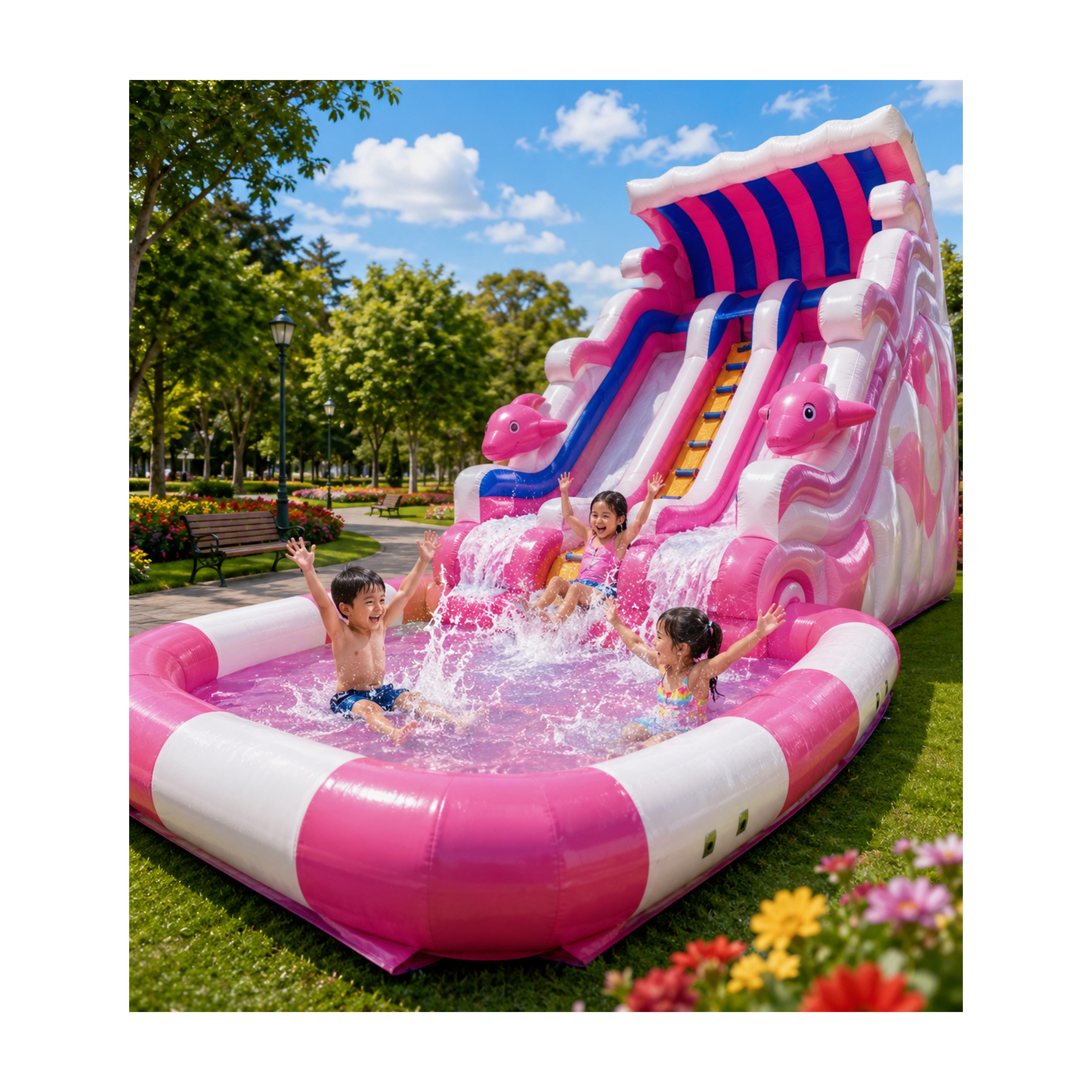 Pink Dolphin Inflatable With Pool W-005